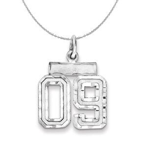 Silver, Varsity Collection, Small D/C Number 09 Necklace - 24 In